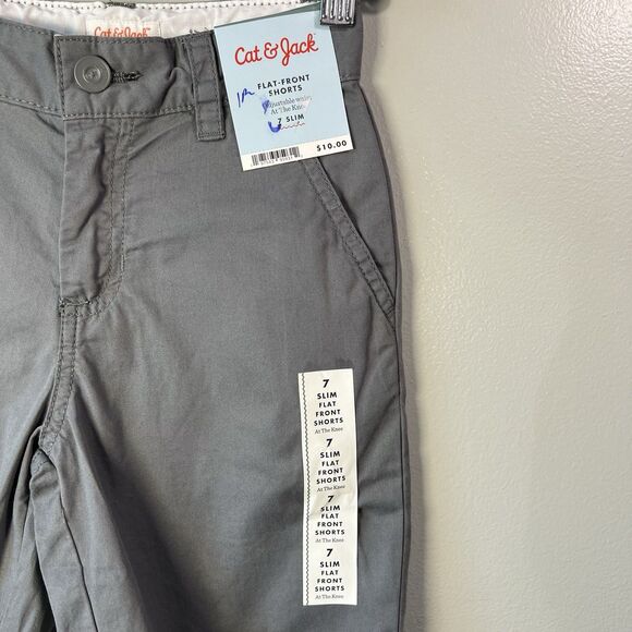 Cat & Jack Slim Flat Front Shorts, Medium Gray, Size 7 Slim - Picture 2 of 10